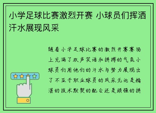 小学足球比赛激烈开赛 小球员们挥洒汗水展现风采