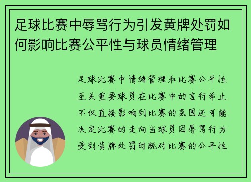 足球比赛中辱骂行为引发黄牌处罚如何影响比赛公平性与球员情绪管理