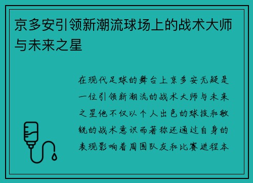 京多安引领新潮流球场上的战术大师与未来之星