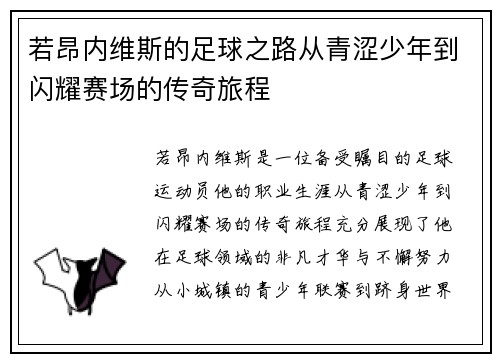 若昂内维斯的足球之路从青涩少年到闪耀赛场的传奇旅程